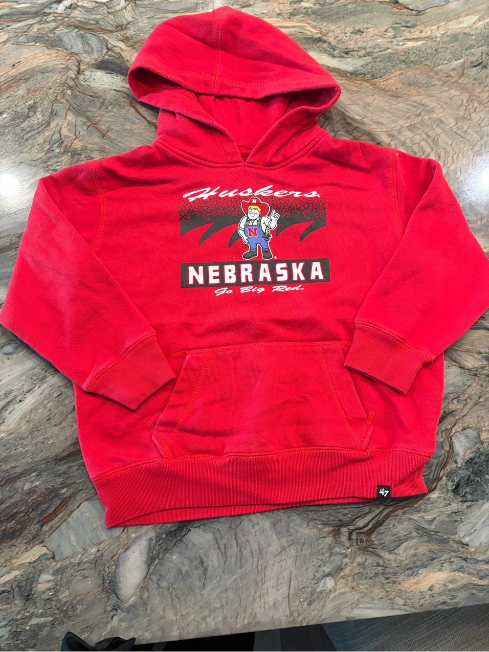 47 Nebraska Cornhuskers Red Unisex Kids Hoodie with Herbie Husker Graphic